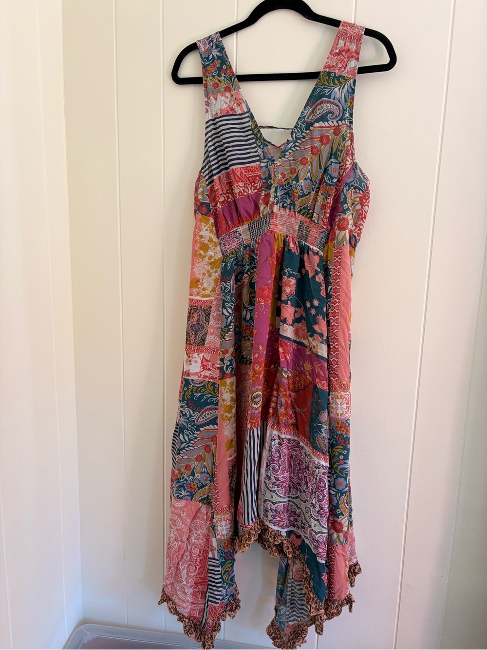 Anthropologie Floral Patchwork High-Low Maxi Dress - Pink & Teal